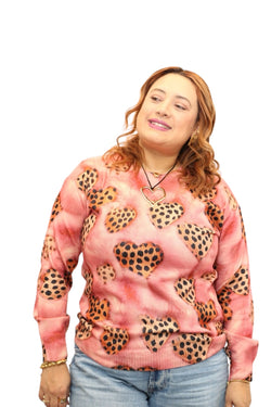 Animal print heart sweater