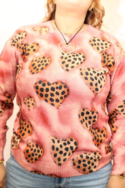 Animal print heart sweater