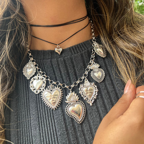 Multi Heart Silver Necklace