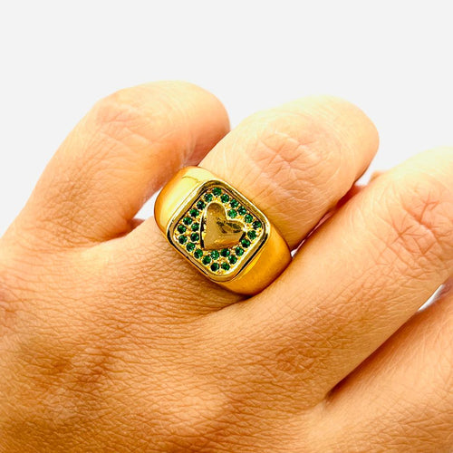 New Heart Green Cristals Ring